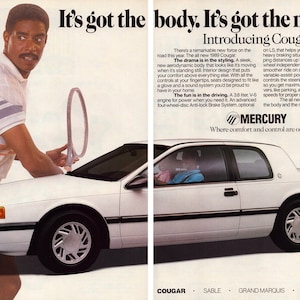 1989 Merkur Cougar Vintage Print Ad, Retro Oldtimer Werbung, Tennisspieler, Fan Höhle