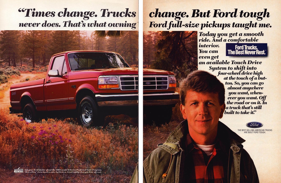 1992 Ford Pickup Truck Vintage Print Ad, Ford Tough, Retro Classic