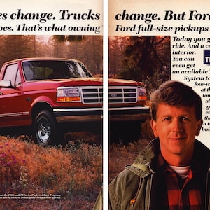 1992 Ford Pick-Up Truck Vintage Print Ad, Ford Tough, Retro Classic Truck Advertisement, Garage Wall Decor