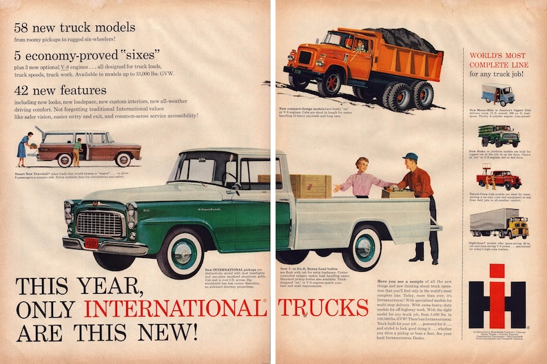 1959 International Truck Vintage Print Ad, 58 New Truck Models, International Harvester, Retro Classic Advertisement, Wall Decor, Gift image 1