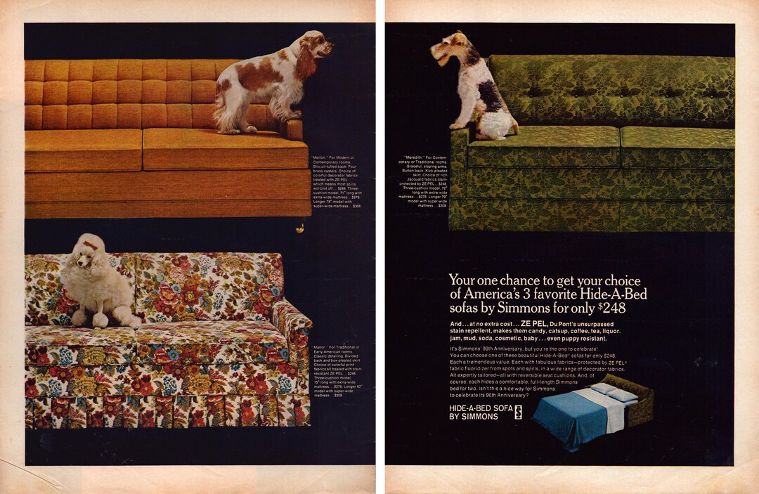 1966 Hideabed by Simmons Vintage Print Ad, America's Three Favorite
