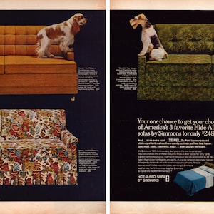1966 Hide-A-Bed by Simmons Vintage Print Ad, America&#39;s Three Favorite Hide-A-Bed Sofas, Retro Classic Advertisement, Gift, Decor