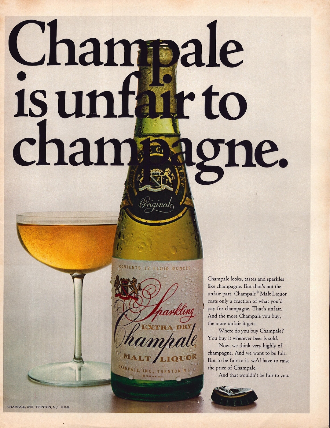 1968 Champale Malt Liquor Vintage Print Ad Champale is Unfair Etsy