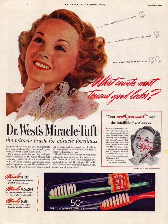 1941 Dr. West's Miracle-tuft Toothbrush Vintage Print Ad - Etsy
