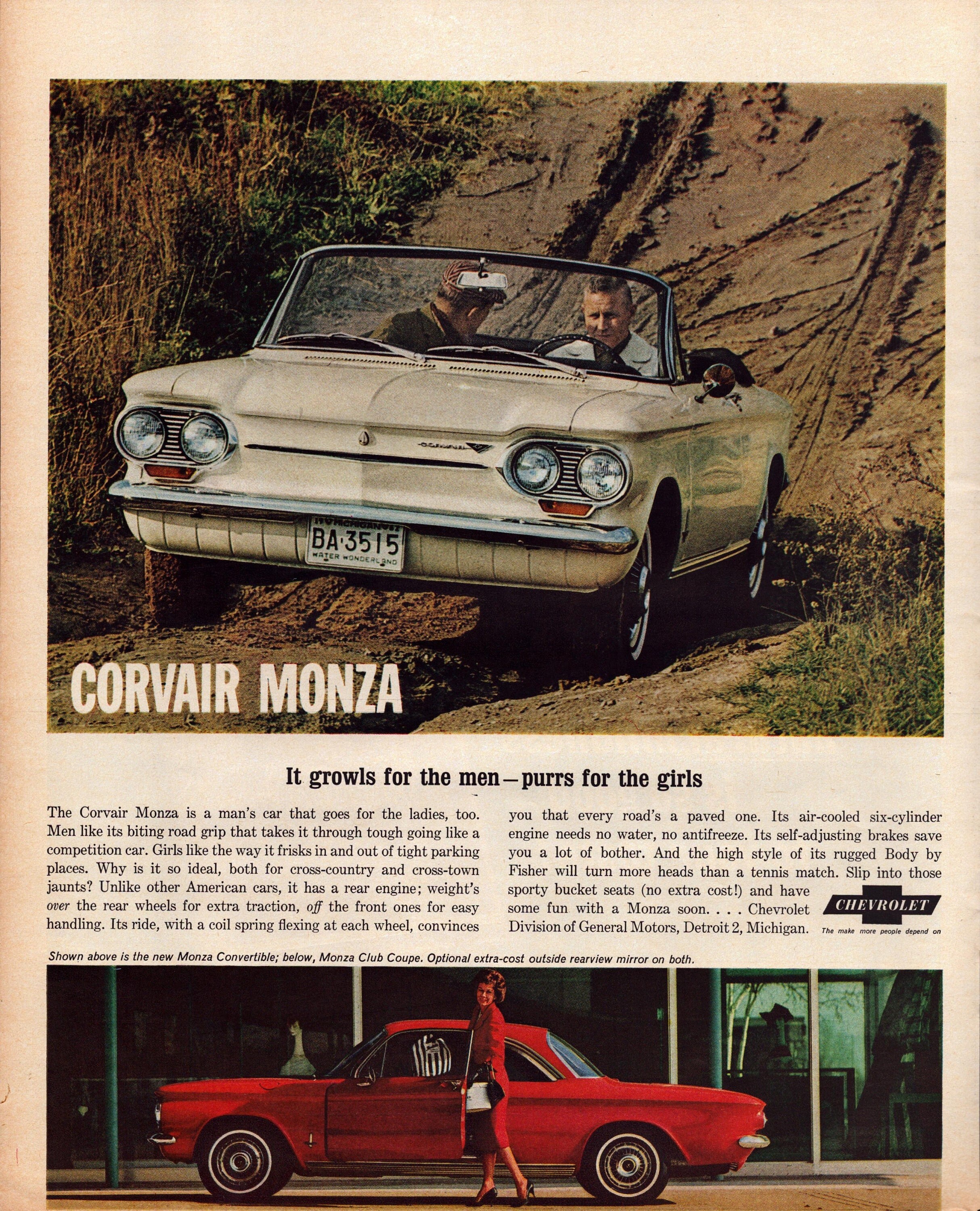 1963 Chevy Corvair Monza Vintage Print Ad, Retro Classic Car Advertisement, Garage Wall Decor, Gift