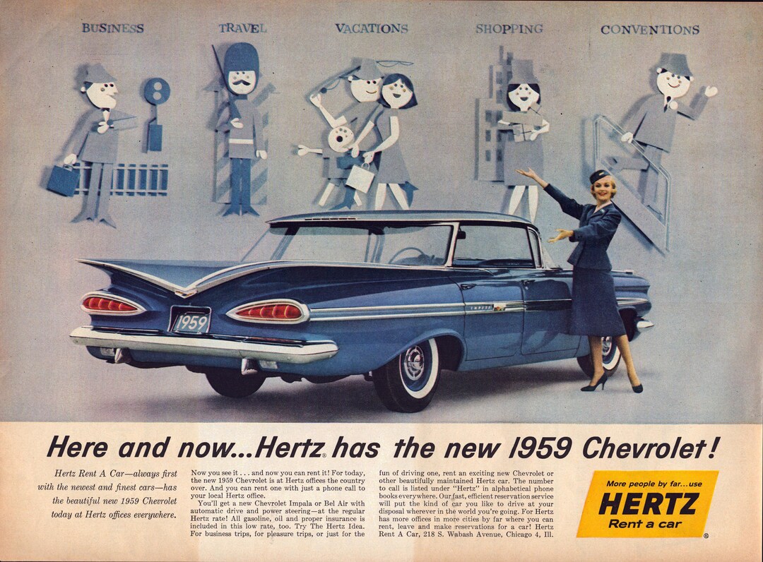 1959 Chevrolet chez Hertz Rent a Car vintage Print Ad Rétro Etsy France