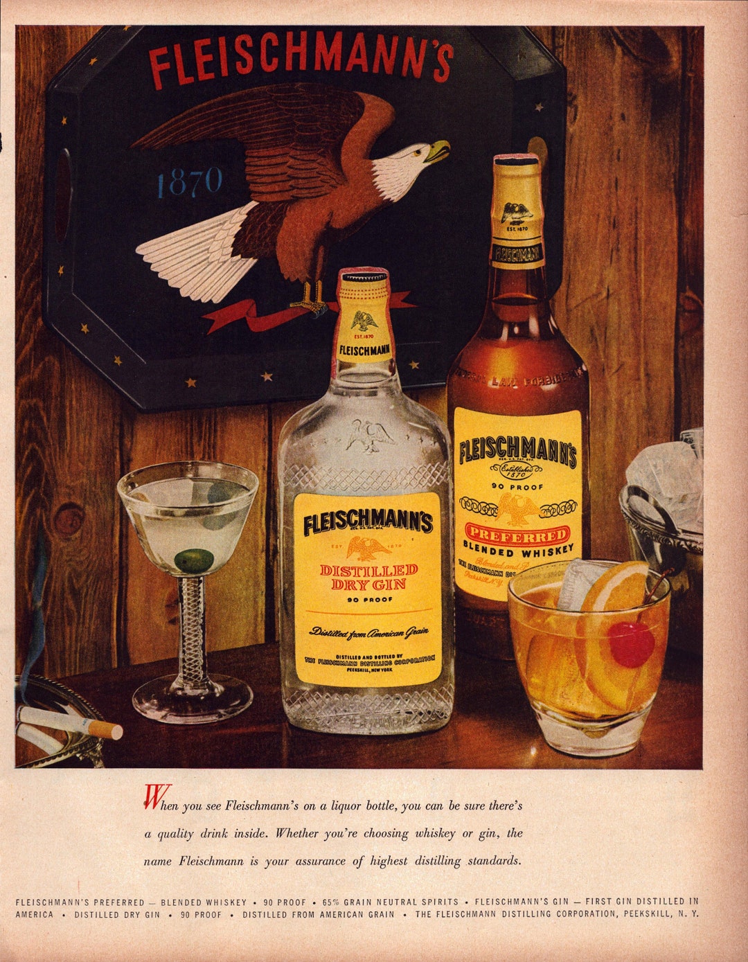 1955 Fleischmann's Liquor Vintage Print Ad Distilled Dry Etsy