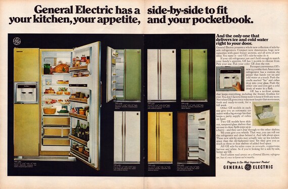 1969 General Electric Side-by-Side Frigorífico Vintage Print Ad, Fit Your  Kitchen, Appetite, Pocketbook, Retro Classic Ad, Wall Decor, Gift -   México