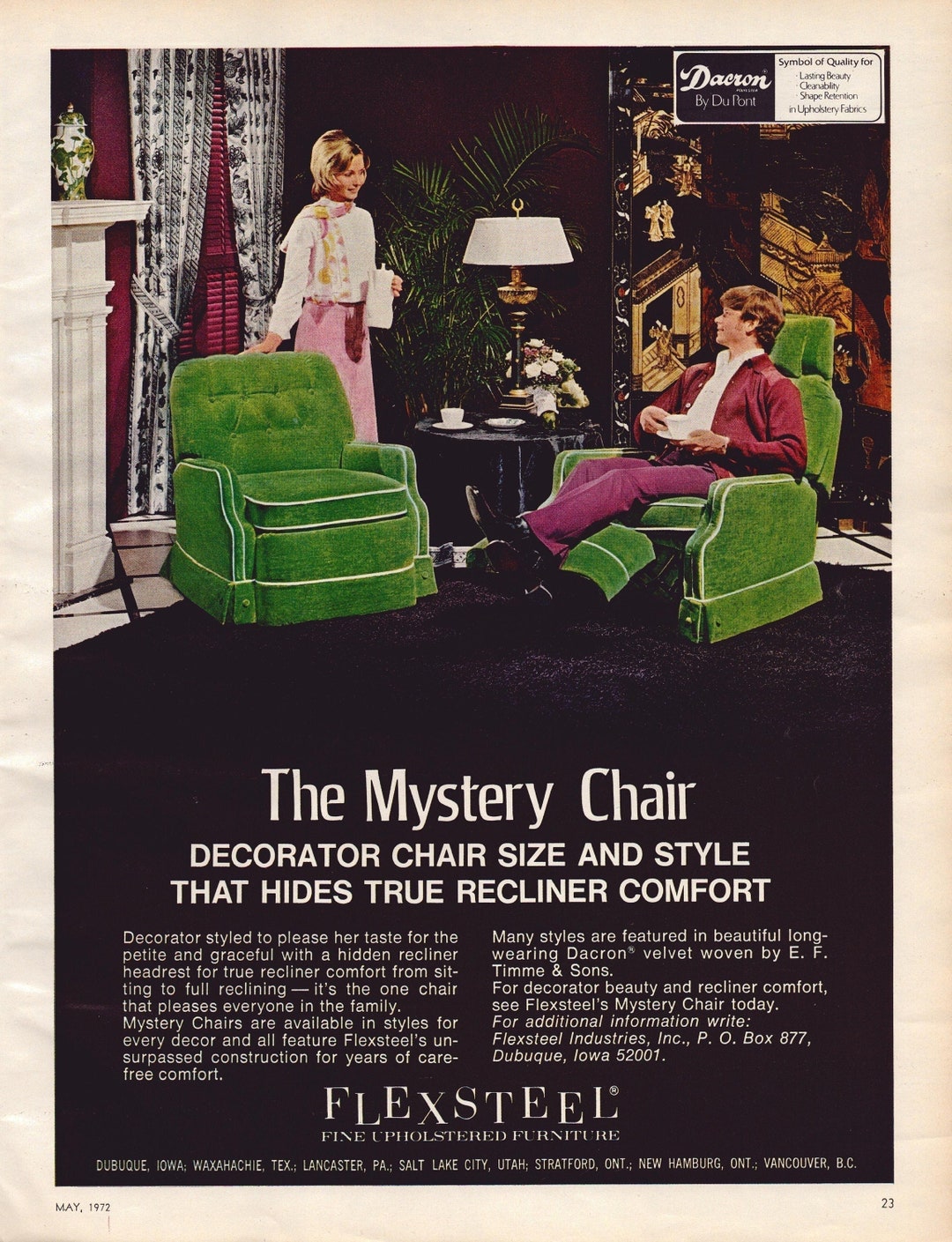 1972 Flexsteel Fine Upholstered Furniture Vintage Print Ad Etsy