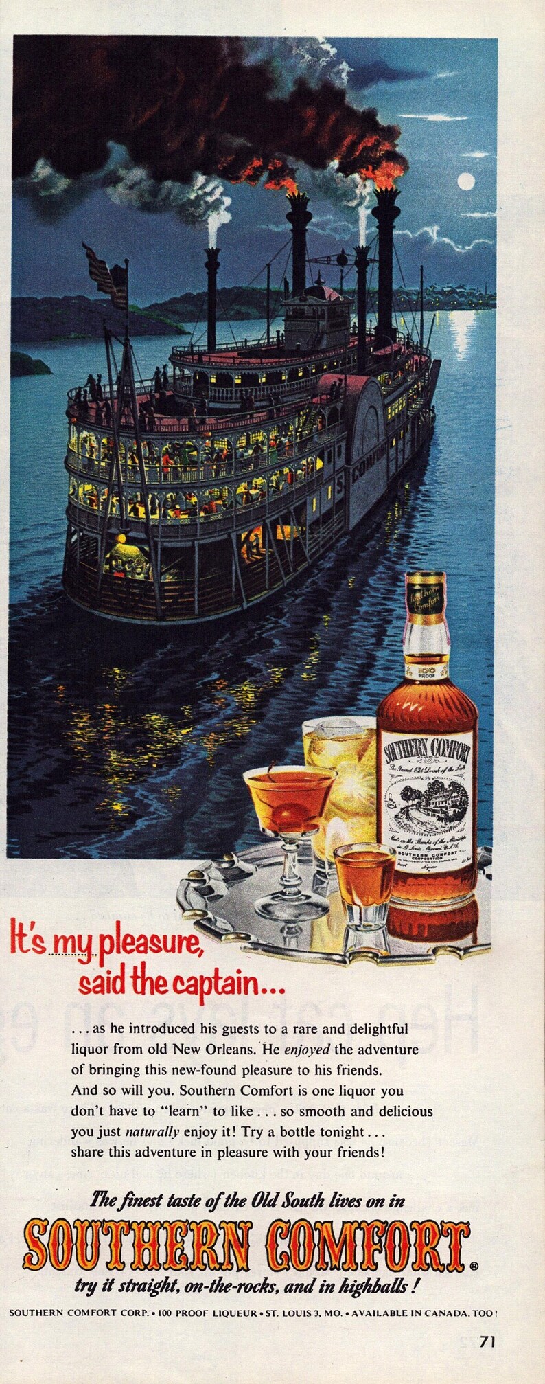 1956 Southern Comfort Vintage Print Ad the Finest Taste of Etsy