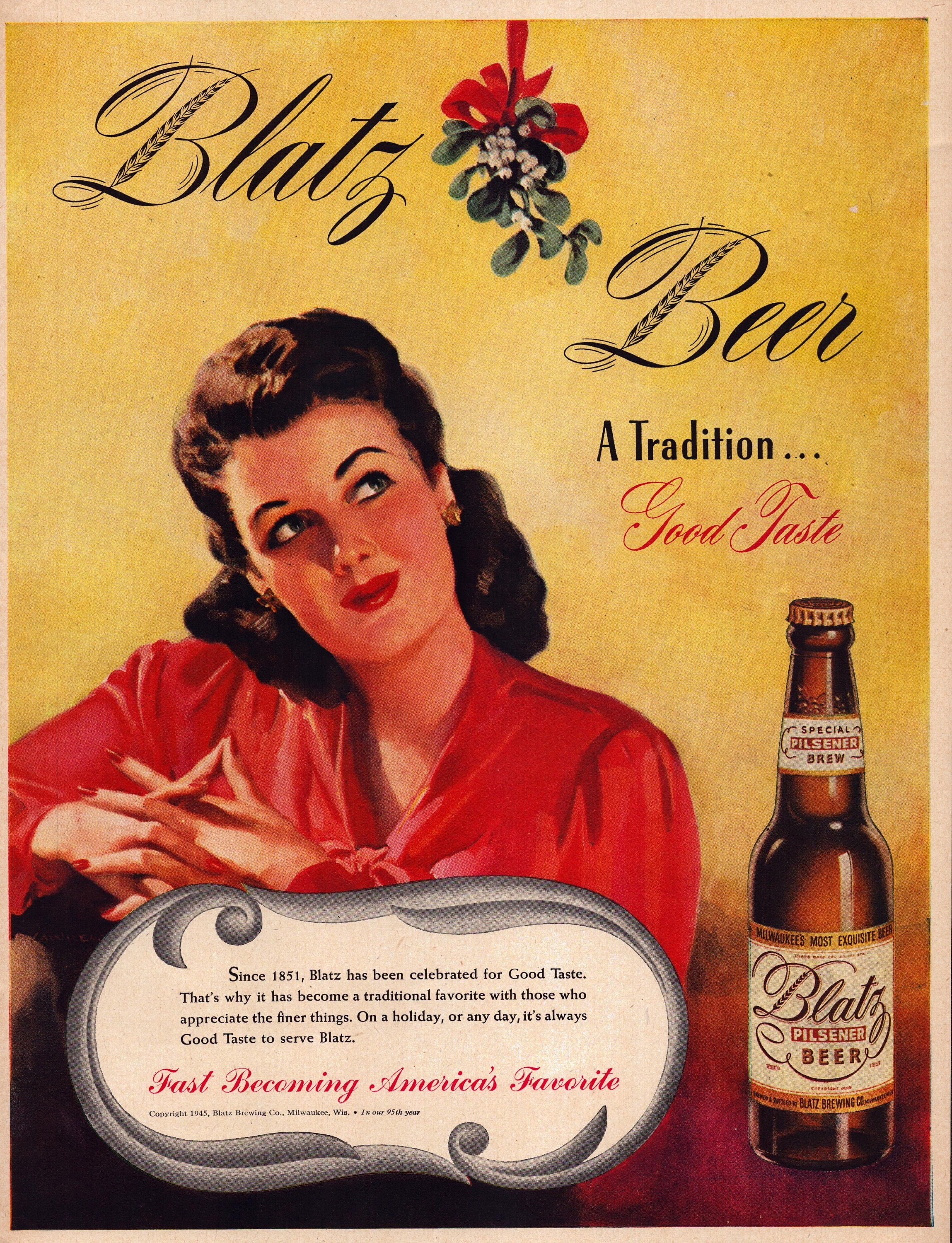 1945 Blatz Beer Vintage Print Ad, Retro Classic Advertisement 