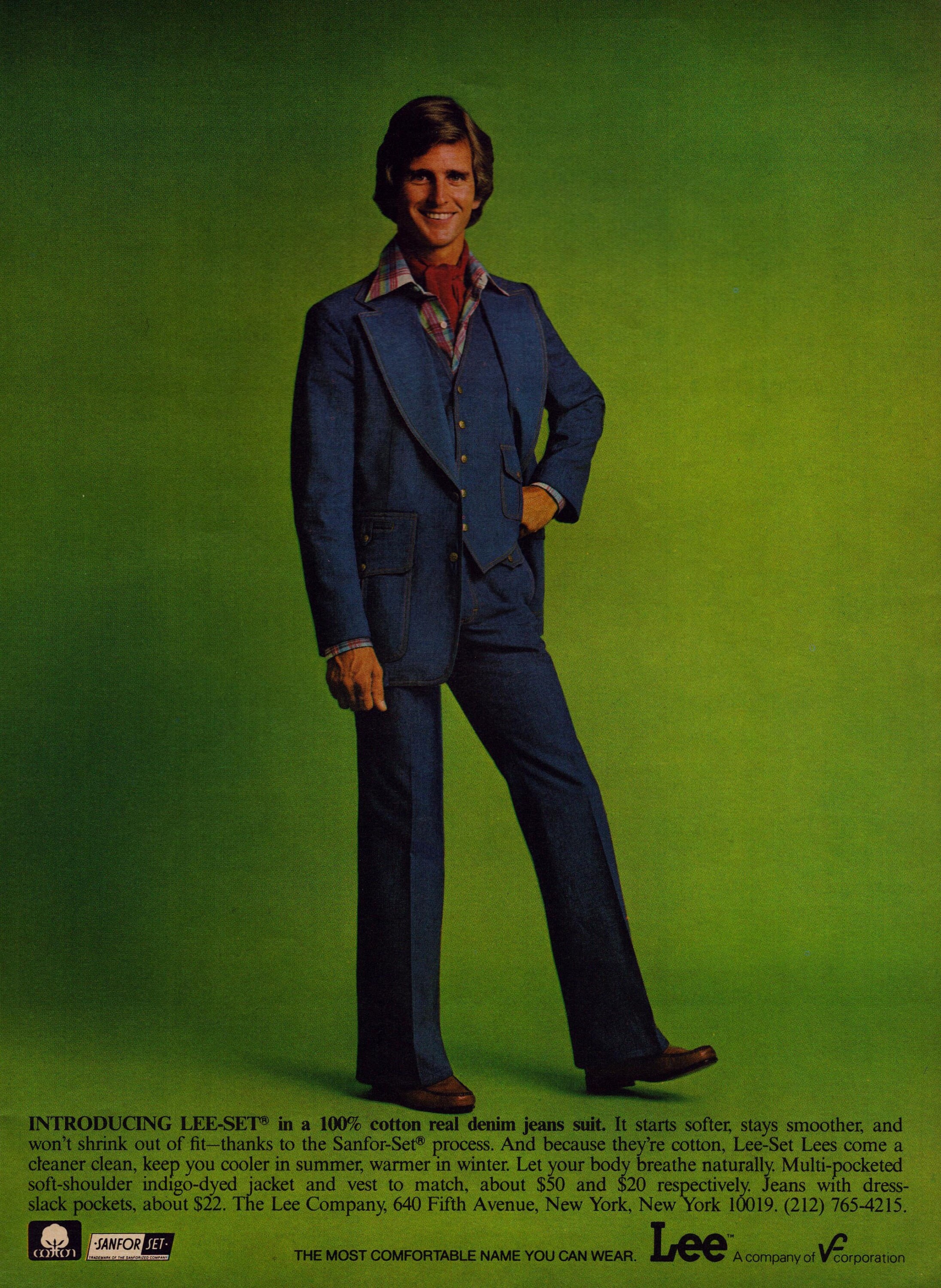 1976 Lee-set Denim Leisure Suit Vintage Print Ad Men