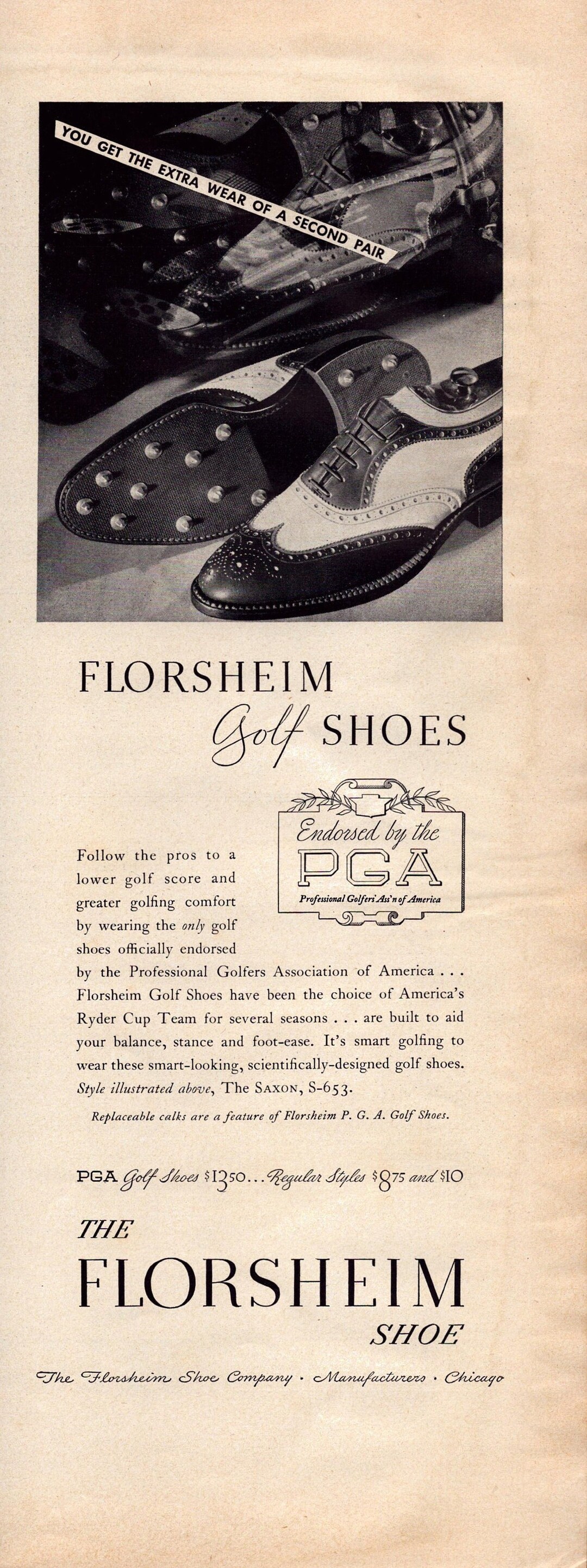 1937 Florsheim Golf Shoes Vintage Print Ad Endorsed by the - Etsy