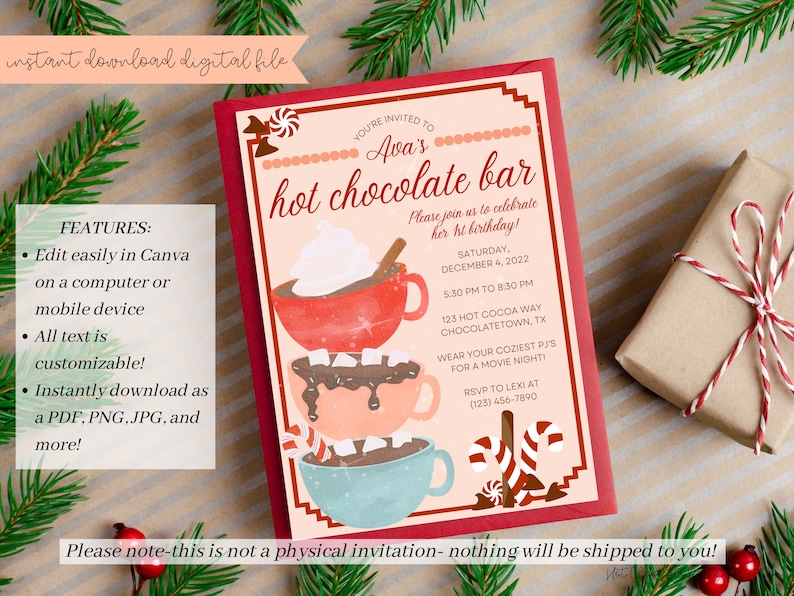 Hot Chocolate Bar Party Invitation, Christmas Birthday Party Invite ...