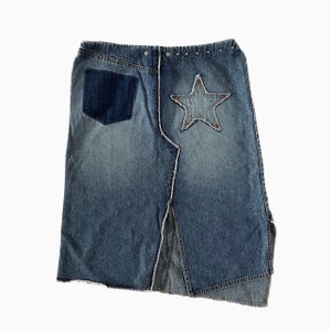 y2k vintage denim skirt, printed star, low rise