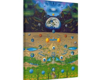 Space Time Infinity 20"x16"x1.25" Matte Canvas, Stretched Gallery Wrap Oil Painting print psychedelic surrealism abstract stretched canvas