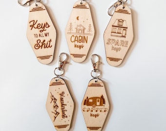 Retro Wood Keychain, Cabin Keychain, Spare Keys Keychain, Camper Keys Keychain, House Keys Keychain