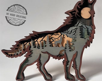 Wolf Layered 3D Wood Art, Wolf Home Decor, Wolf Father's Day Gift, Wolf Art, Woodland Home Decor, Man Cave Decor, Hunting Gift