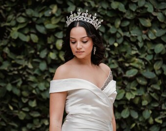 Corona de boda blanca, corona de tiara de cristal barroco, corona nupcial de tiara de boda, tiara de niña de flores,