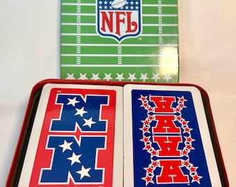 Retro NFL Football Card Set, Vintage Game Night Double Deck, AFC NFC Playing Cards in Tin Case, Unique Gift for Football Fans & Collectors