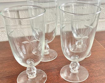 Vintage Libbey Starglow Crystal Goblets | 1950s Etched Starburst Barware