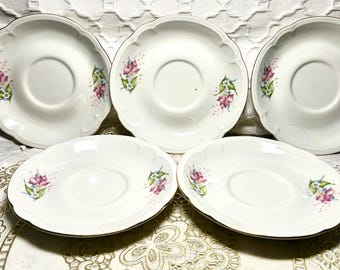 Vintage Korsten Porcelain Saucers 5, 1960-1970 Green Stamp Russian Collectible.
