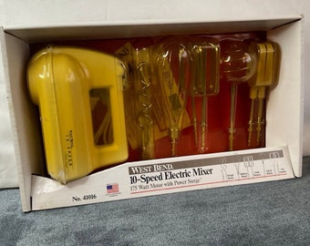 1970s West Bend 10 Speed Electric Mixer Brand New In Box with All Attachments.