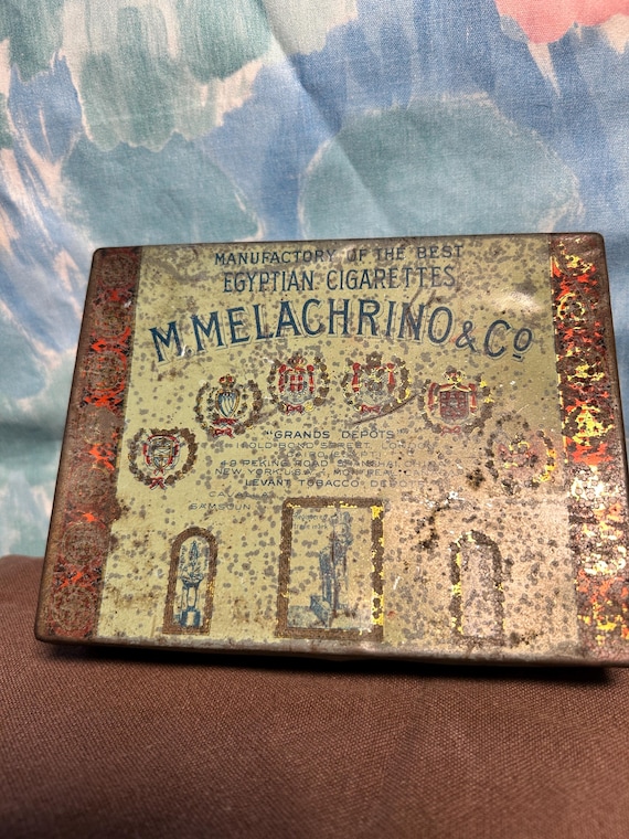 1920s M. Melachrine &Co Egyptian Cigarettes Collectible Tin Empty
