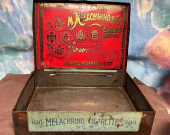 1920s M. Melachrine &Co Egyptian Cigarettes Collectible Tin Empty.