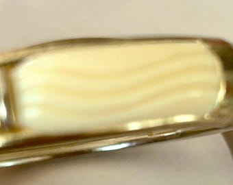 Vintage Thermoset Clamper Bangle | Mid Century Gold Tone Cuff