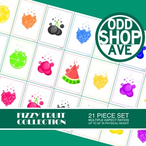 Download digitale, Collezione di frutta frizzante (21 pezzi), PNG, Wall Art stampabile