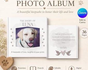 Dog Memorial Photo Album Canva Template, Editable Pet Memory Book, Printable Dog Loss Keepsake Gift, Pet Remembrance Photo Album,