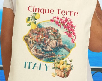 Cinque Terre Italy Tote Bag, Riomaggiore Travel Souvenir, Monterosso Vacation Tote, Manarola Gift, Corniglia Tote, Vernazza Wedding Favor