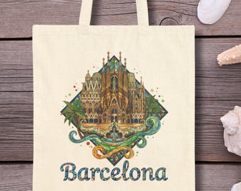 Barcelona Spain Tote, Park Guell Travel Bag, La Sagrada Gift, Spain Wedding Favor, Gaudi Catalonia Birthday Tote, Europe Travel Souvenir