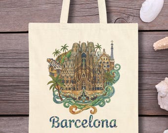 Barcelona Spain Tote, Park Guell Travel Bag, La Sagrada Gift, Spain Wedding Favor, Gaudi Catalonia Birthday Tote, Europe Travel Souvenir