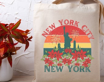 New York City Landmark Tote, NYC Souvenir Canvas Tote, Empire State Building Tote, Statue Of Liberty Souvenir Bag, New York Travel Tote