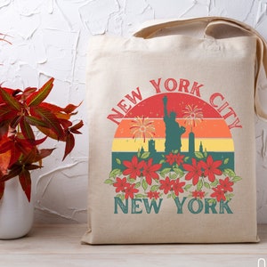 New York City Landmark Tote, NYC Souvenir Canvas Tote, Empire State Building Tote, Statue Of Liberty Souvenir Bag, New York Travel Tote