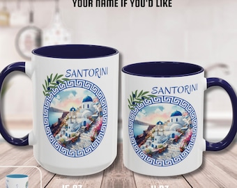 Santorini Greece Travel Mug, Greek Travel Gift, Mediterranean Vacation Souvenir, Destination Wedding Favor Mug Gift , Europe Birthday Mug