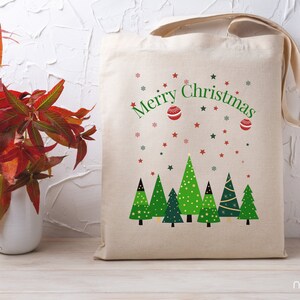 Christmas Tree Canvas Tote, Merry Christmas Gift, Holiday Gift Tote, Cute Christmas Party Bag, Green Holiday Tote Bag, New Year Gift Bag