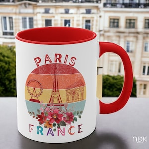 Paris Graphic Coffee Mug, Vintage France Tea Mug, Retro France Travel Mug, Eiffel Tower Gift, Paris Camping Mug, Europe Travel Souvenir