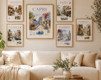 City Wall Art Bundle, 15 Printable Travel Posters, 3:4 Ratio Digital Download, Honeymoon Wedding Destination Prints, Paris Venice Kyoto