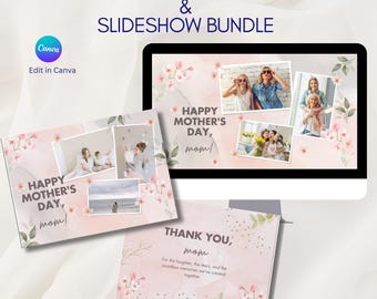 Mothers Day Photo Album & Slideshow Bundle Canva Template, Watercolor Memory Book, Mom Video Slideshow, Editable Digital Keepsake Gift Set