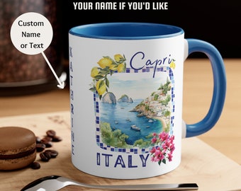 Capri Italy Coffee Mug Personalized, Capri Island Travel Mug, Capri Vacation Mug, Wedding Favor, Italy Mug, Italia Souvenir, Birthday Mug