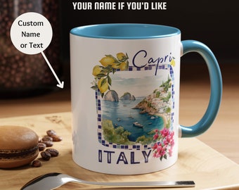 Capri Italy Coffee Mug Personalized, Capri Island Travel Mug, Amalfi Vacation Mug, Wedding Favor, Italy Mug, Italia Souvenir, Birthday Mug