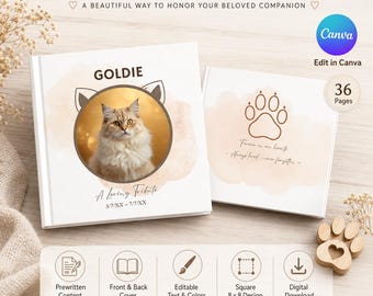 Cat Memorial Photo Album Canva Template | Editable Cat Memory Book | Printable Pet Loss Keepsake Gift | Cat Remembrance Photo Album