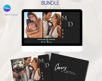 Wedding Album & Slideshow Template Bundle Canva, Charcoal Minimalist Photo Book, Elegant Editorial Wedding Video, Digital Keepsake Set