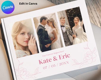 Pink Romantic Wedding Photo Album Template Canva, Wedding Album for Photographers, Landscape Birthday Album, Elegant Digital Wedding Album