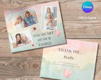 Modello di album fotografico Boho per la festa della mamma Canva, album fotografico per la festa della mamma, album fotografico personalizzato per madre e figlia, album di famiglia personalizzato