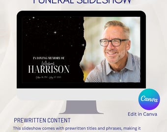 Male Funeral Photo Slideshow Template Canva, Memorial Video, Minimalist Celebration of Life Presentation, Funeral Photo Tribute PowerPoint