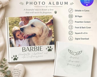 Minimalist Dog Memorial Photo Album Canva Template, Editable Pet Memory Book, Printable Dog Loss Keepsake Gift, Pet Remembrance Photo Album,